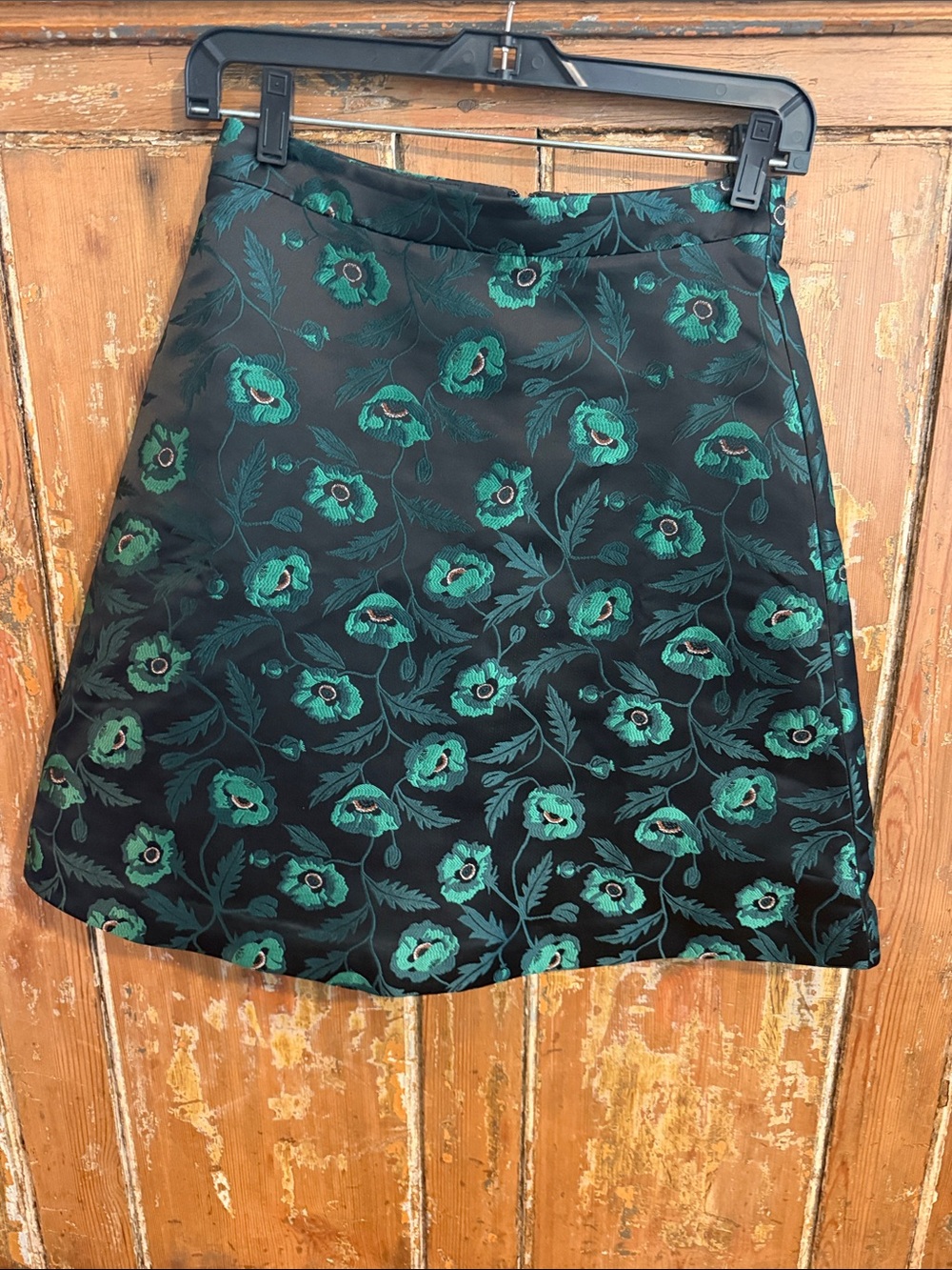 J. Crew Floral Jacquard A-Line Skirt in Teal and Navy